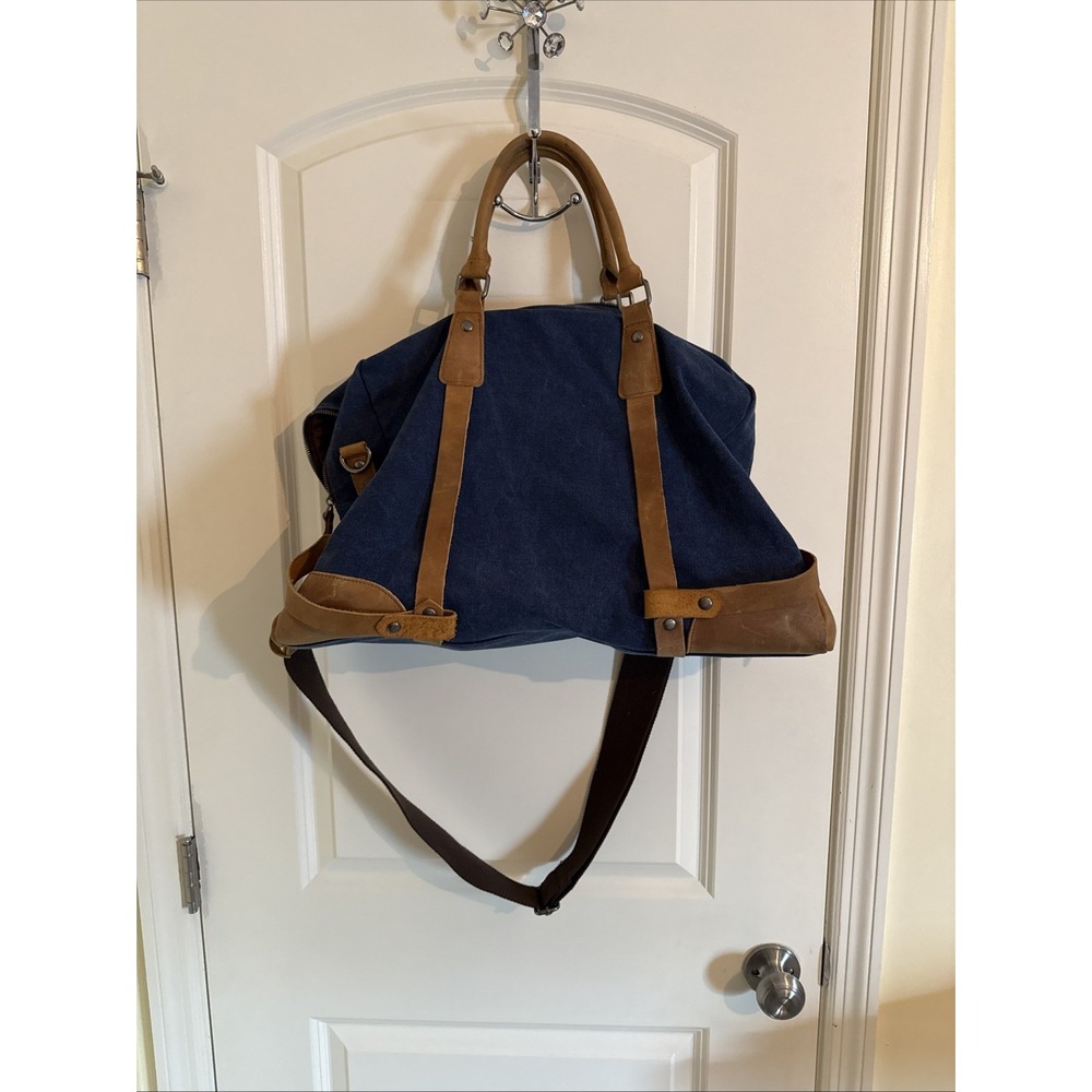 Samic Handmade Blue Canvas And Leather Duffle Bag
